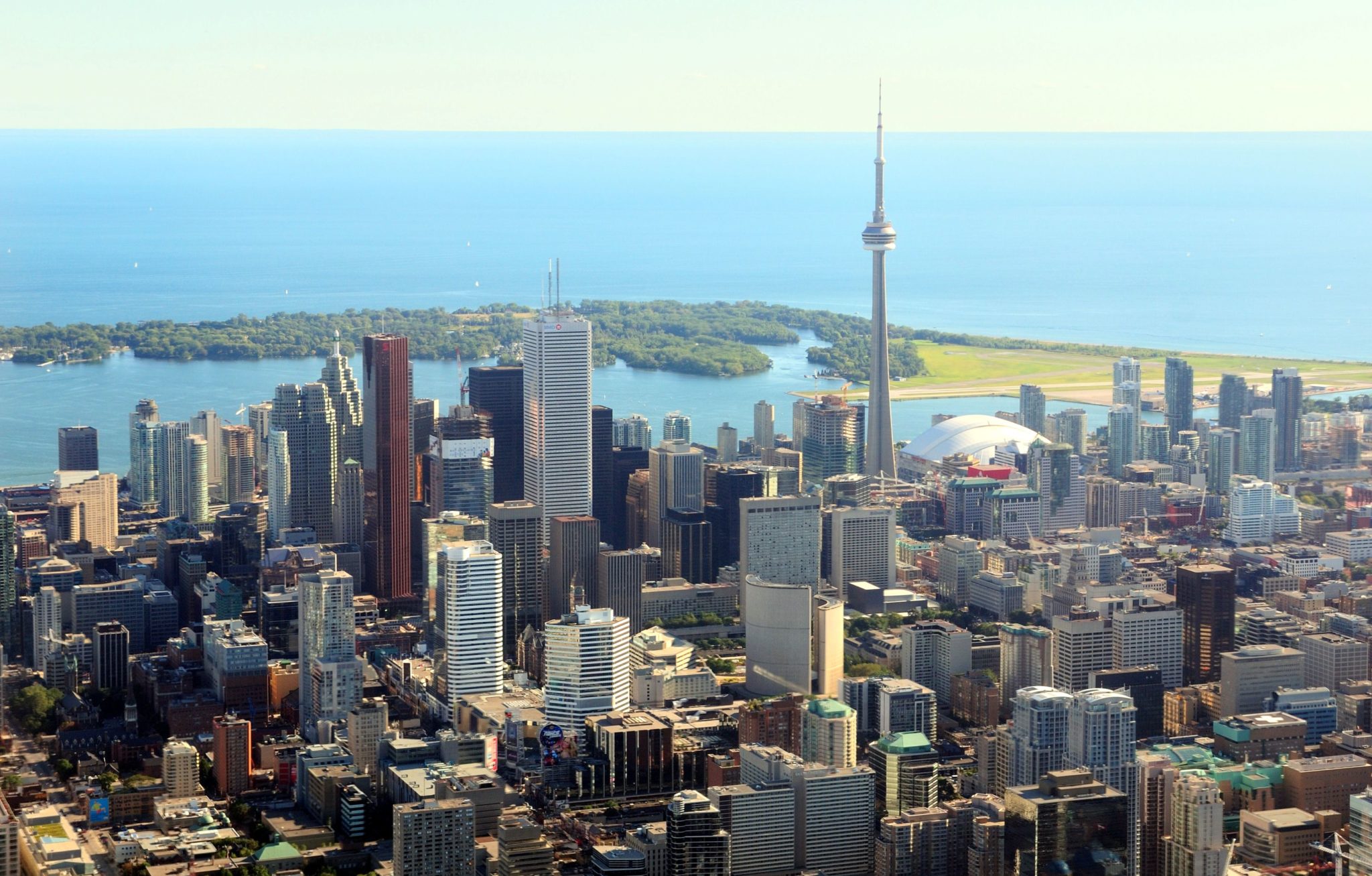 Image of Downtown Toronto, Canada with view of CN Tower and water