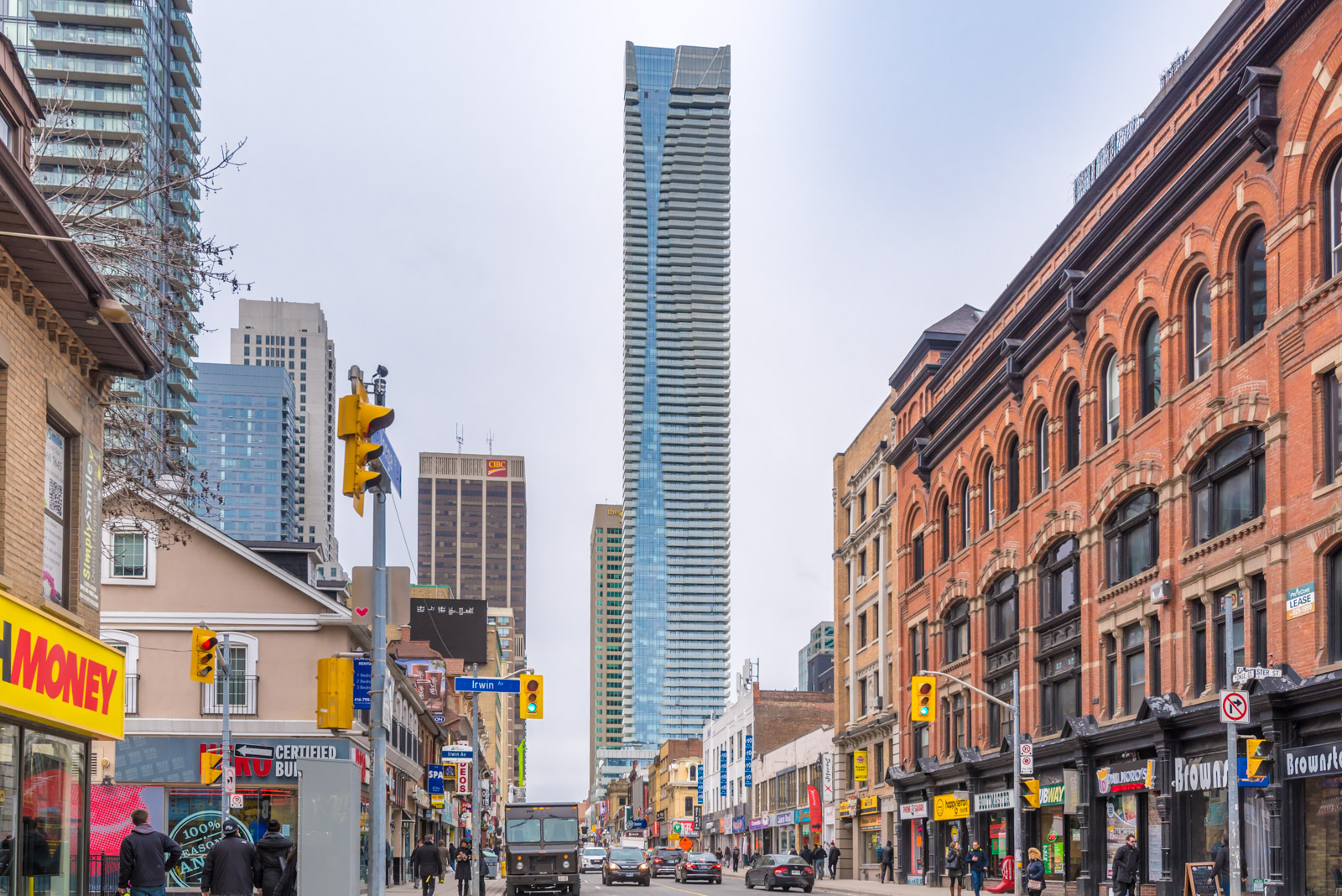 1 Bloor seen from a distance, showing shops, cars, buildings and more. Picture: Wins Lai, Toronto Real Estate Agent