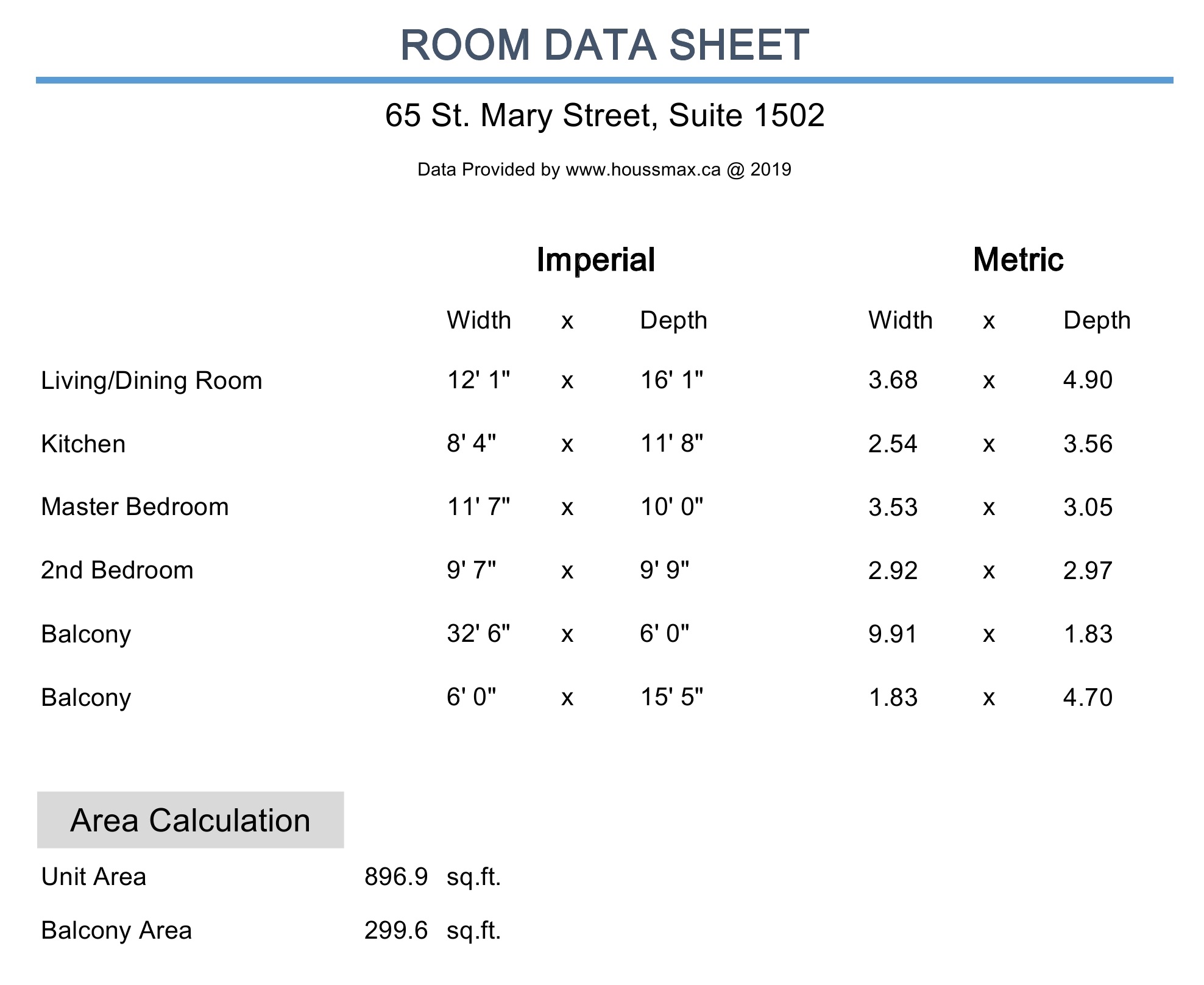 Measurements for 65 St Mary Street Unit 1502