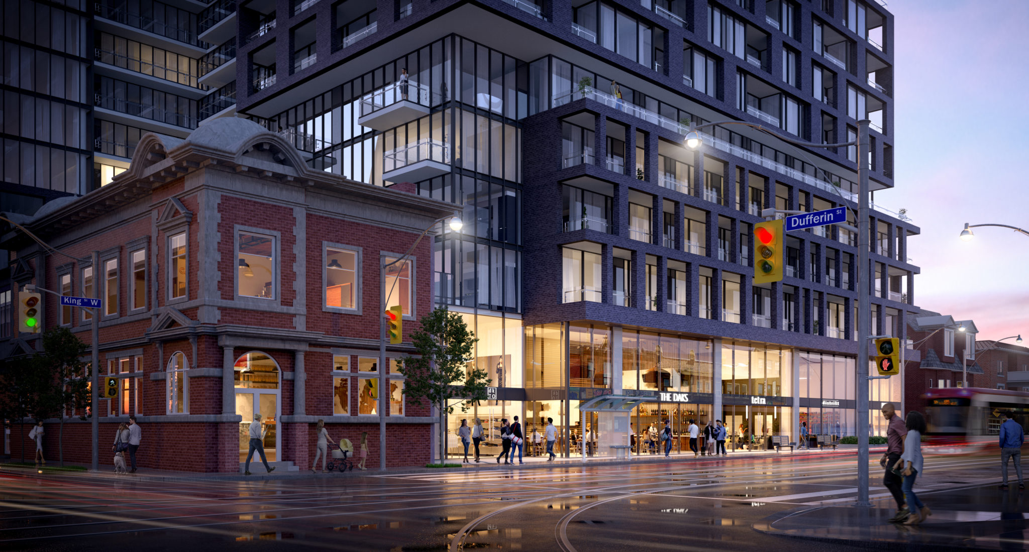 Another 3D image of XO Condos showing its location on King St W and Dufferin.