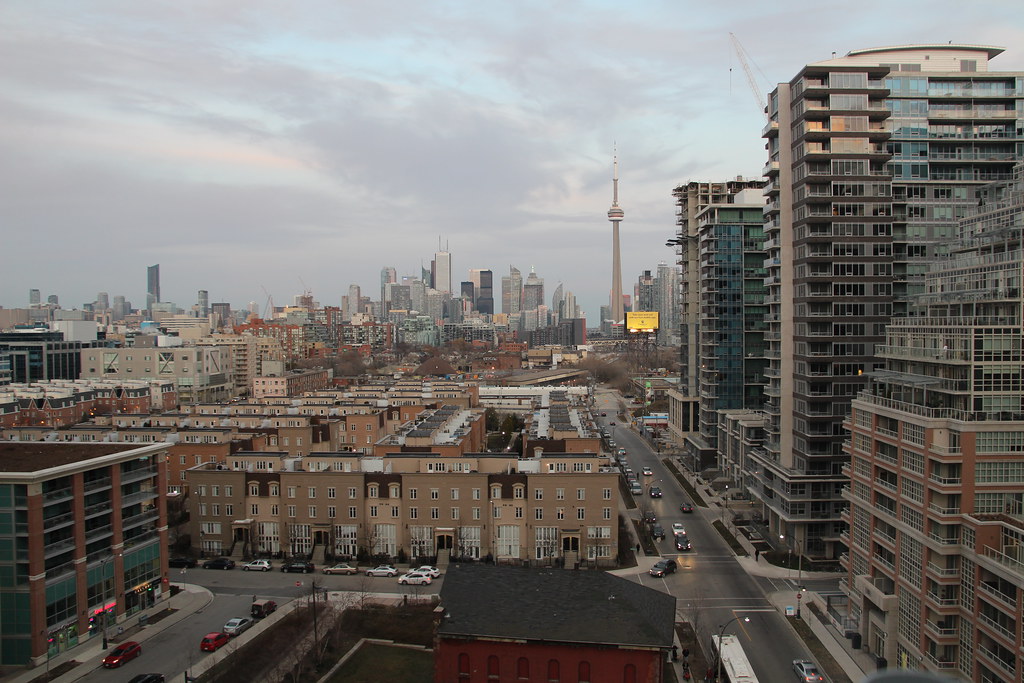 Aerial view of Liberty Village, Toronto and construction.