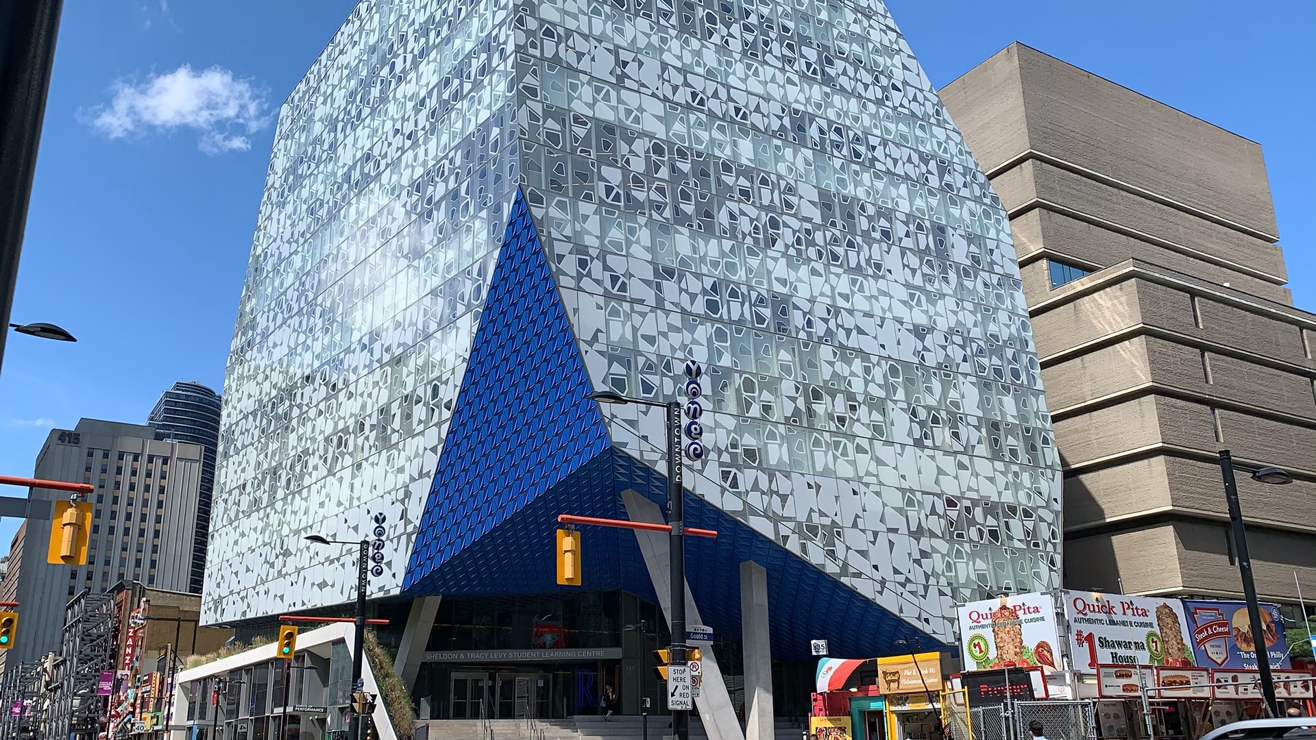 Exterior of modern and stylish Ryerson University Student Learning Centre in Toronto.
