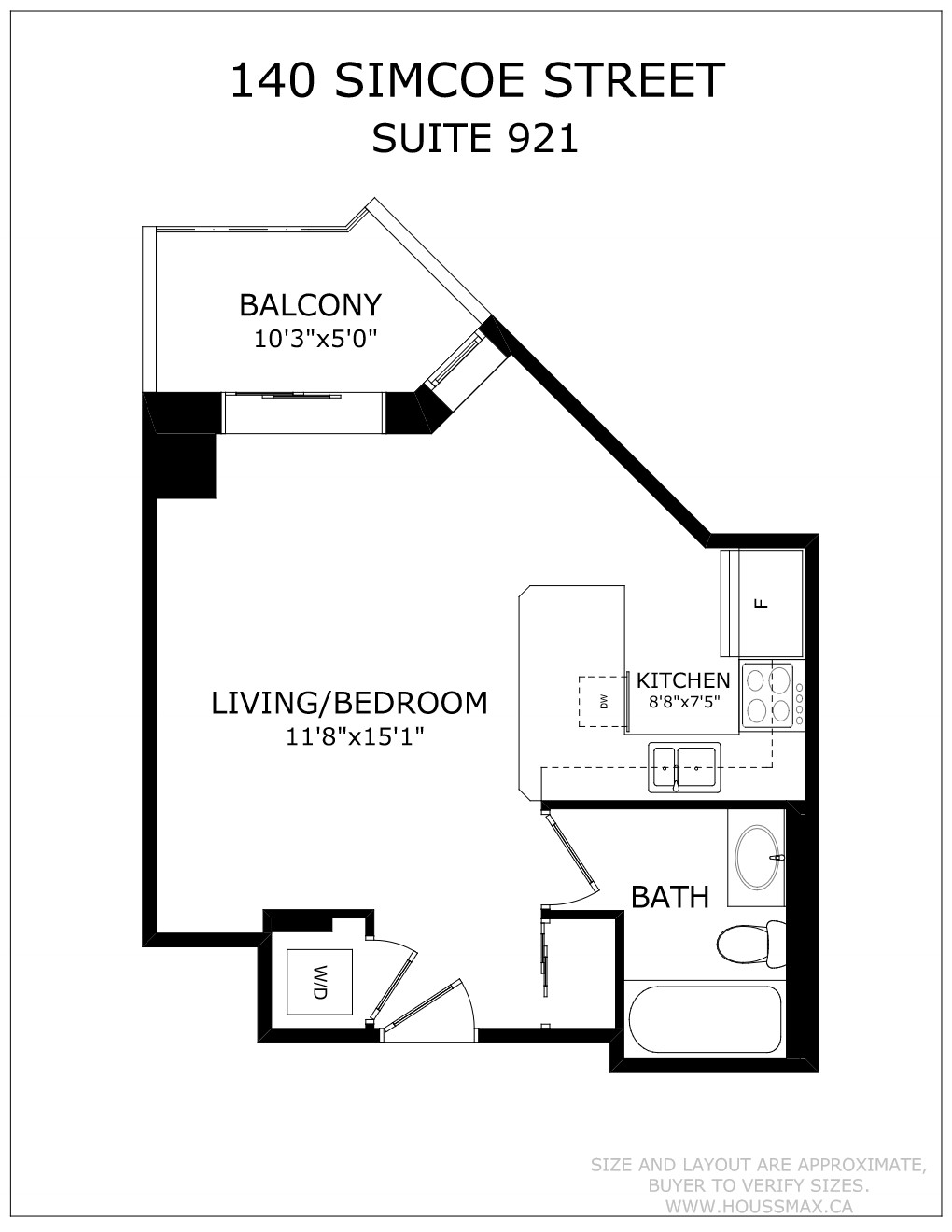 Floor plans and layout for 140 Simcoe St E Unit 921