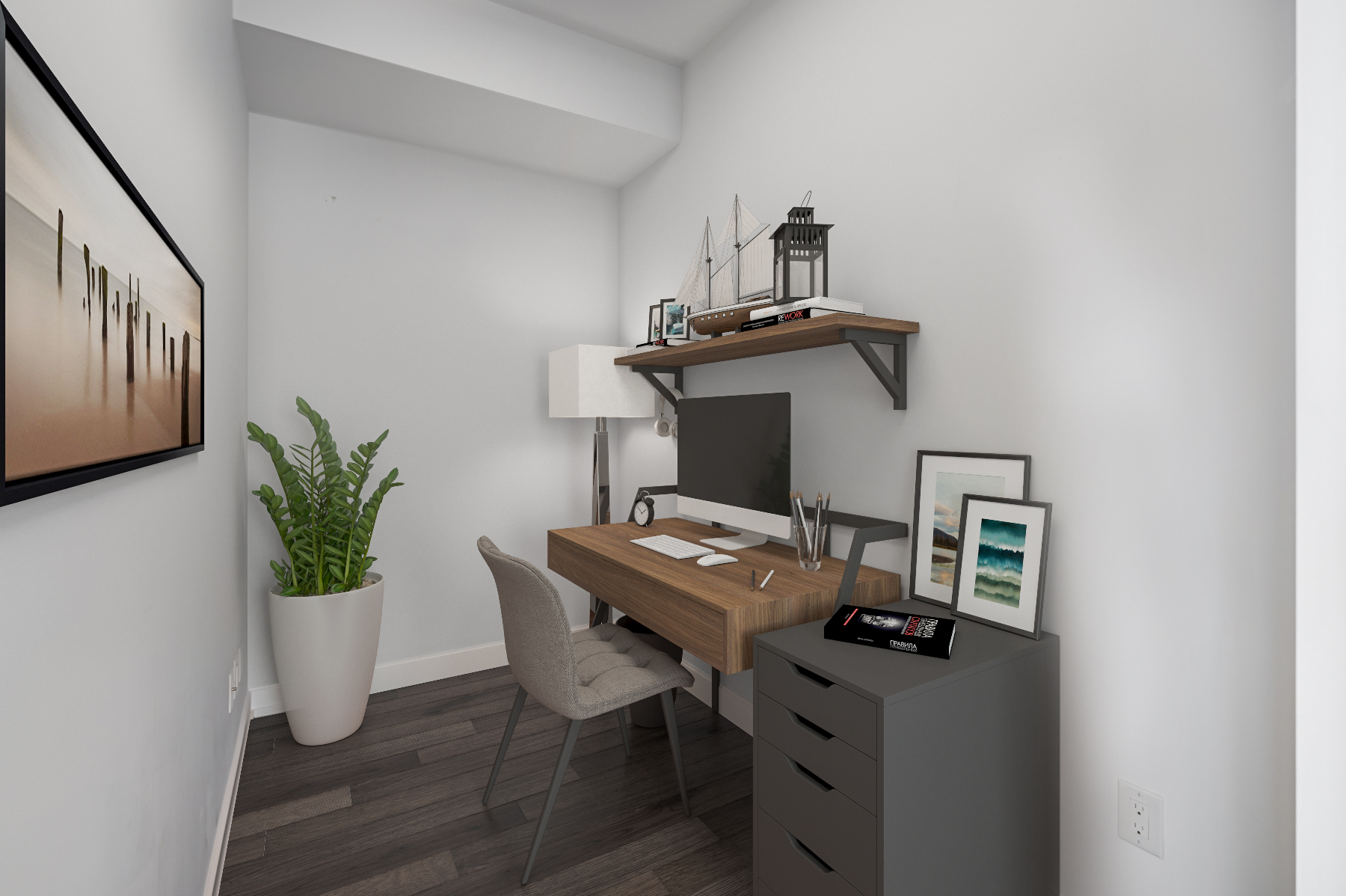 den home office 3d rendered furniture Den and home office with 3D furniture – 488 University Ave 4610.
