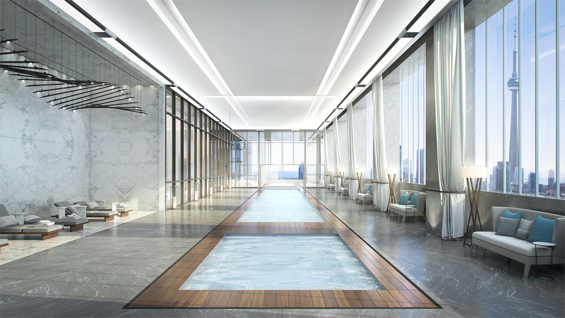 488 university ave toronto 3d render swimming pool 3D render of swimming pool at 488 University Avenue.