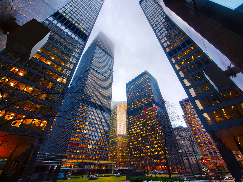 Black buildings in Toronto's Financial District.