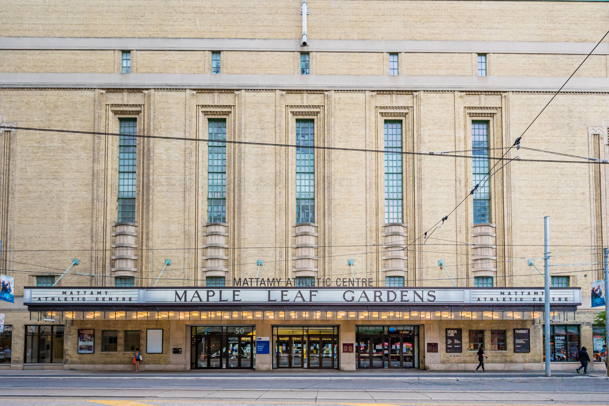 Mattamy Athletic Centre Maple Leaf Gardens historic facade 28 Historic facade of Mattamy Athletic Centre Maple Leaf Gardens.