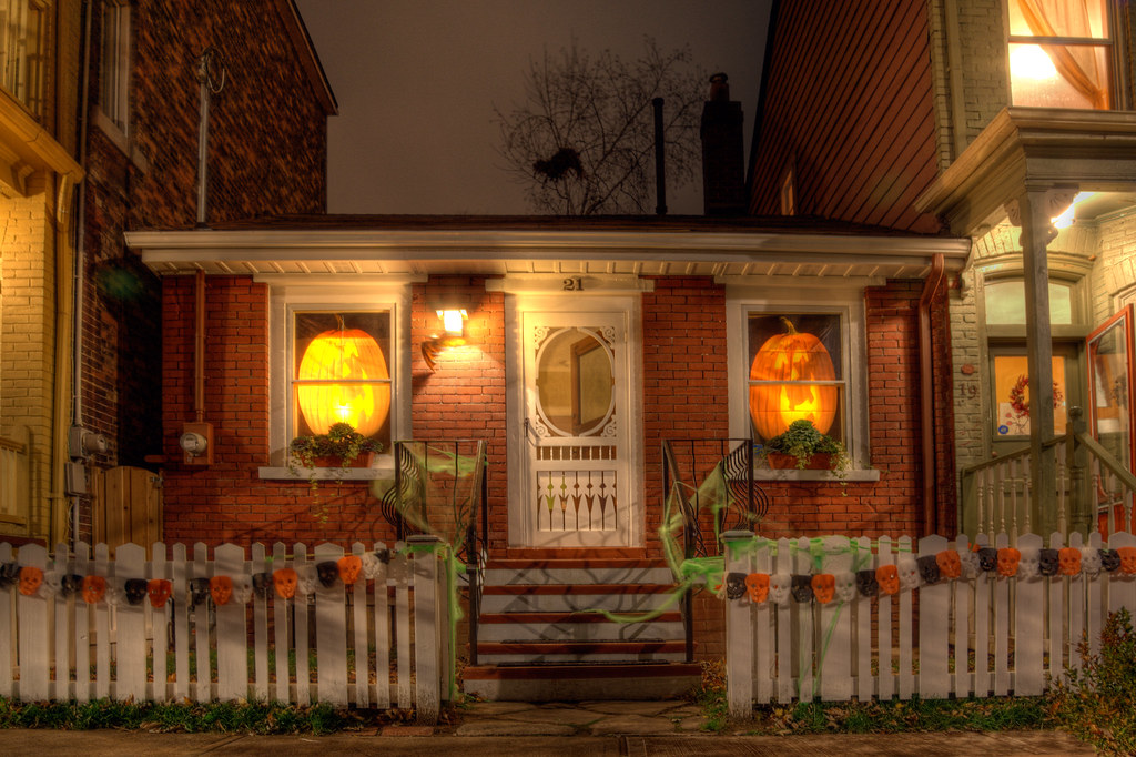 Toronto house decorated for Halloween October 2021.