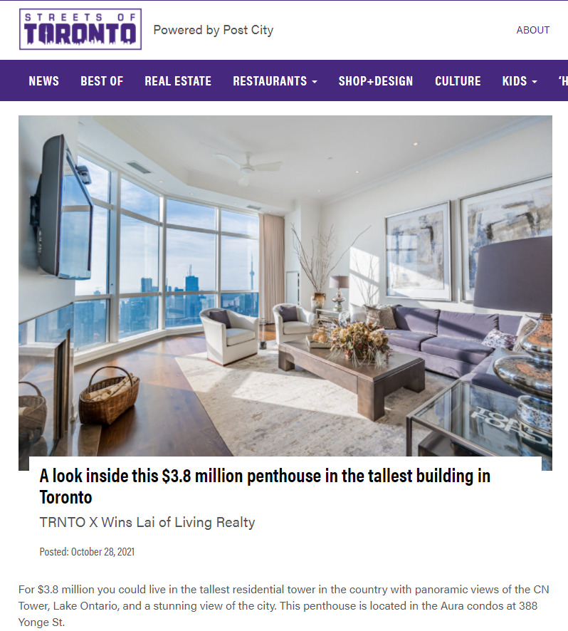 TRNTO Feature Article with 388 Yonge St penthouse listing.