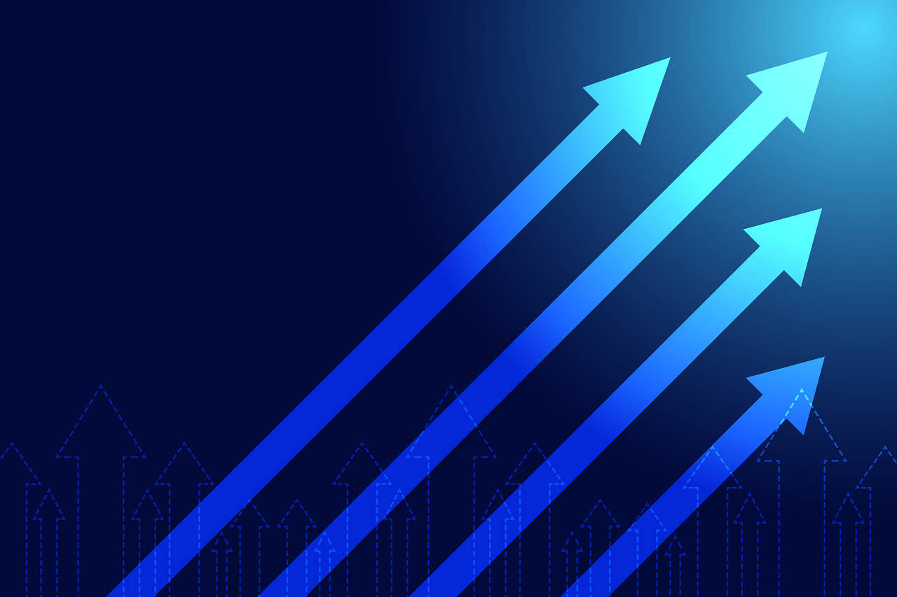 Blue arrows pointing up symbolizing interest rate hike on March 2, 2022.