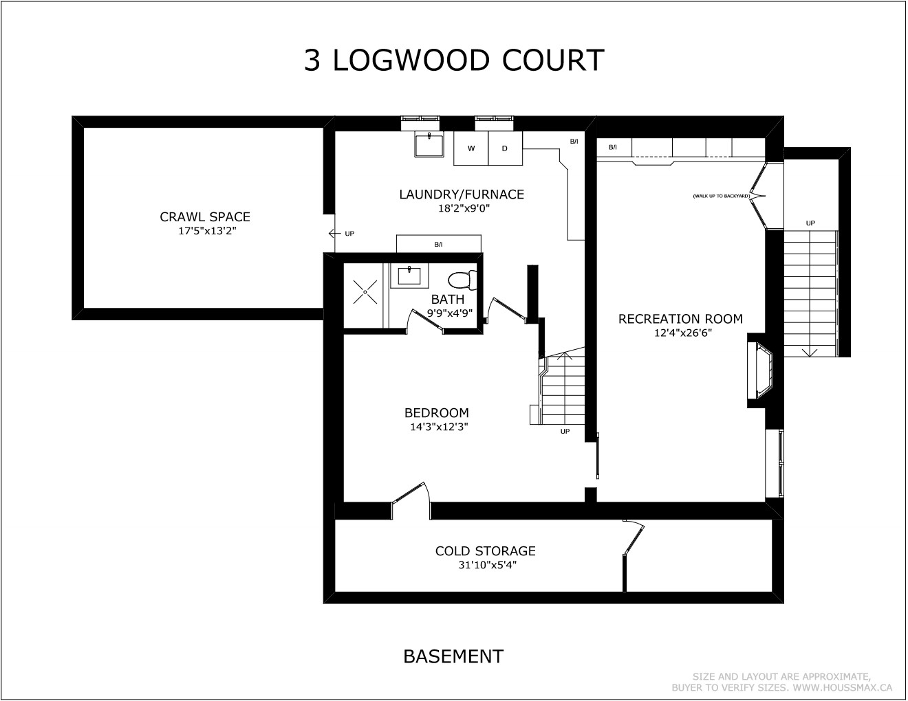 Basement level floor plans for 3 Logwood Court.