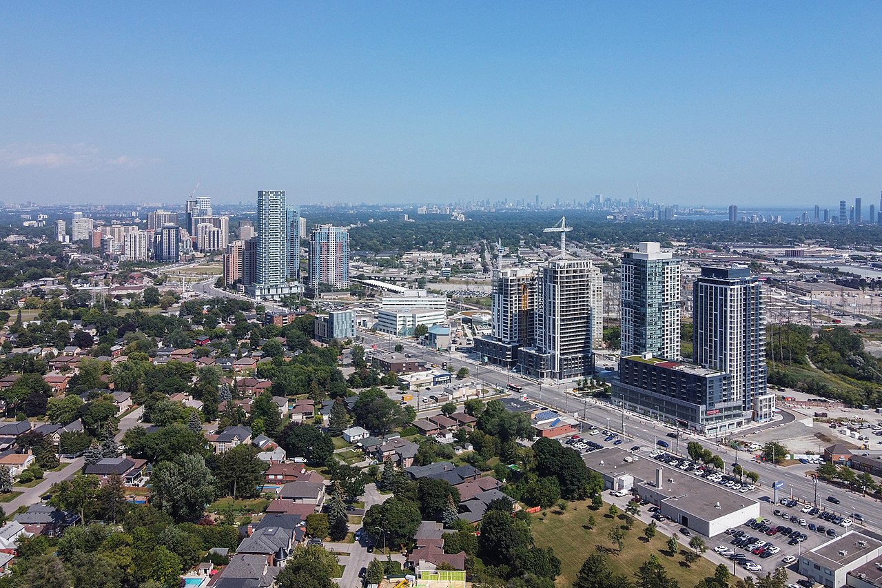 Aerial view of Etobicoke, one of The 6ix regions of Toronto.
